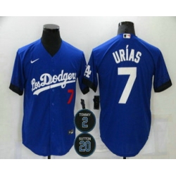 Men Los Angeles Dodgers 7 Julio Urias Blue 2 20 Patch City Connect Number Cool Base Stitched Jersey