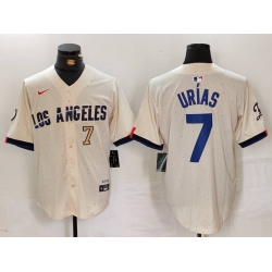 Men Los Angeles Dodgers 7 Julio Urias Cream Stitched Baseball Jersey 1