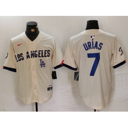 Men Los Angeles Dodgers 7 Julio Urias Cream Stitched Baseball Jersey 3