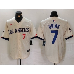 Men Los Angeles Dodgers 7 Julio Urias Cream Stitched Baseball Jersey 5