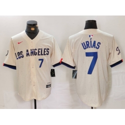 Men Los Angeles Dodgers 7 Julio Urias Cream Stitched Baseball Jersey2