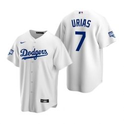 Men Los Angeles Dodgers 7 Julio Urias White 2020 World Series Champions Replica Jersey