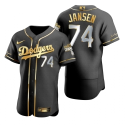 Men Los Angeles Dodgers 74 Kenley Jansen Black 2020 World Series Champions Gold Edition Jersey