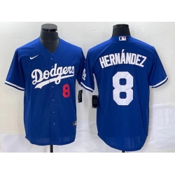 Men Los Angeles Dodgers 8 Enrique Hern E1ndez Blue Cool Base Stitched Baseball Jersey