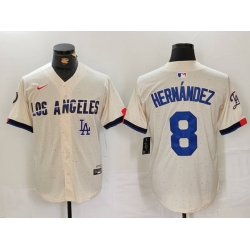 Men Los Angeles Dodgers 8 Kike Hernandez Cream Stitched Baseball Jersey 1