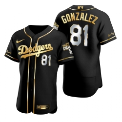 Men Los Angeles Dodgers 81 Victor Gonzalez Black 2020 World Series Champions Golden Limited Jersey