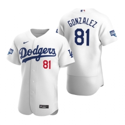 Men Los Angeles Dodgers 81 Victor Gonzalez White 2020 World Series Champions Flex Base Jersey