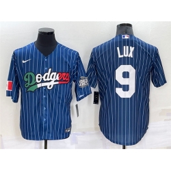 Men Los Angeles Dodgers 9 Gavin Lux Navy Mexico World Series Cool Base Stitched Baseball Jersey