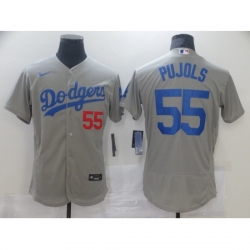 Men Los Angeles Dodgers Albert Pujols 55 Grey Nike Road Flex Base Authentic Collection Baseball Jersey