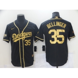 Men Los Angeles Dodgers Cody Bellinger 35 Black Gold MLB Stitched Jersey