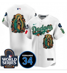 Men Los Angeles Dodgers Guadalupe   Fernando Valenzuela Memorial 2024 World Series Patch Stitched Baseball Jersey