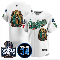 Men Los Angeles Dodgers Guadalupe   Fernando Valenzuela Memorial 2024 World Series Patch Stitched Baseball Jersey