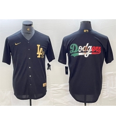 Men Los Angeles Dodgers Team Big Logo Black Cool Base Stitched Baseball Jersey 3