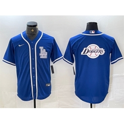 Men Los Angeles Dodgers Team Big Logo Blue Cool Base Stitched Baseball Jerseys 1