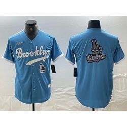 Men Los Angeles Dodgers Team Big Logo Light Blue Throwback Cool Base Stitched Baseball Jersey 6