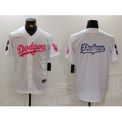 Men Los Angeles Dodgers Team Big Logo White Pink Vin  26 Kobe Patch Stitched Baseball Jersey 7