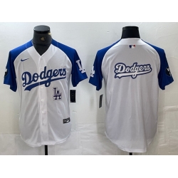 Men Los Angeles Dodgers big logo White Blue Vin Patch Cool Base Stitched Baseball Jersey 15