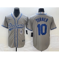 Men's Los Angeles Dodgers #10 Justin Turner Grey With Patch Cool Base Stitched Baseball Jersey