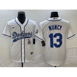 Men's Los Angeles Dodgers #13 Max Muncy White With Patch Cool Base Stitched Baseball Jersey