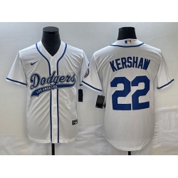 Men's Los Angeles Dodgers #22 Clayton Kershaw White Cool Base Stitched Baseball Jersey1