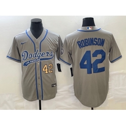 Men's Los Angeles Dodgers #42 Jackie Robinson Number Grey With Patch Cool Base Stitched Baseball Jersey