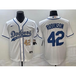 Men's Los Angeles Dodgers #42 Jackie Robinson Number White With Patch Cool Base Stitched Baseball Jersey