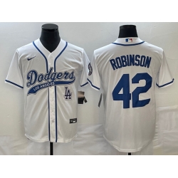 Men's Los Angeles Dodgers #42 Jackie Robinson White With Patch Cool Base Stitched Baseball Jersey1