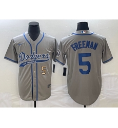 Men's Los Angeles Dodgers #5 Freddie Freeman Number Grey Cool Base Stitched Baseball Jersey