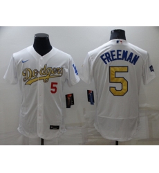 Men's Los Angeles Dodgers #5 Freddie Freeman White Gold Flex Base Stitched Jersey