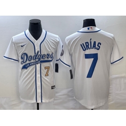 Men's Los Angeles Dodgers #7 Julio Urias Number White With Patch Cool Base Stitched Baseball Jersey