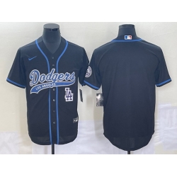 Men's Los Angeles Dodgers Black Blank With Patch Cool Base Stitched Baseball Jersey1