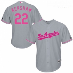 Mens Majestic Los Angeles Dodgers 22 Clayton Kershaw Replica Grey 2016 Mothers Day Cool Base MLB Jersey