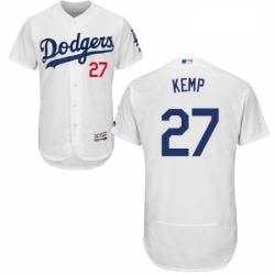 Mens Majestic Los Angeles Dodgers 27 Matt Kemp White Home Flex Base Authentic Collection MLB Jersey