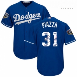 Mens Majestic Los Angeles Dodgers 31 Mike Piazza Authentic Royal Blue Team Logo Fashion Cool Base 2018 World Series MLB Jersey