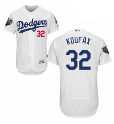 Mens Majestic Los Angeles Dodgers 32 Sandy Koufax White Home Flex Base Authentic Collection 2018 World Series Jersey