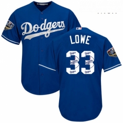 Mens Majestic Los Angeles Dodgers 33 Mark Lowe Authentic Royal Blue Team Logo Fashion Cool Base 2018 World Series MLB Jersey 