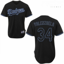 Mens Majestic Los Angeles Dodgers 34 Fernando Valenzuela Replica Black Fashion MLB Jersey