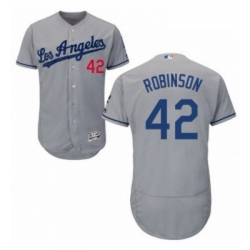 Mens Majestic Los Angeles Dodgers 42 Jackie Robinson Grey Flexbase Authentic Collection MLB Jersey