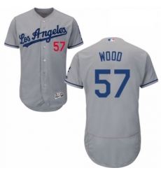 Mens Majestic Los Angeles Dodgers 57 Alex Wood Grey Road Flex Base Authentic Collection MLB Jersey