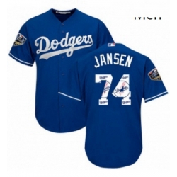 Mens Majestic Los Angeles Dodgers 74 Kenley Jansen Authentic Royal Blue Team Logo Fashion Cool Base 2018 World Series MLB Jersey