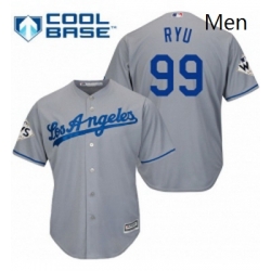 Mens Majestic Los Angeles Dodgers 99 Hyun Jin Ryu Replica Grey Road 2017 World Series Bound Cool Base MLB Jersey