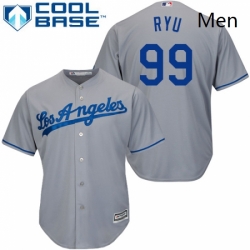 Mens Majestic Los Angeles Dodgers 99 Hyun Jin Ryu Replica Grey Road Cool Base MLB Jersey