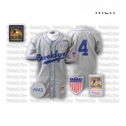 Mens Mitchell and Ness 1945 Los Angeles Dodgers 4 Babe Herman Authentic Grey Throwback MLB Jersey