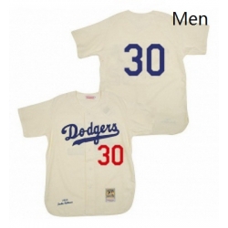 Mens Mitchell and Ness 1955 Los Angeles Dodgers 30 Maury Wills Authentic Cream Throwback MLB Jersey