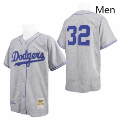 Mens Mitchell and Ness Los Angeles Dodgers 32 Sandy Koufax Replica Grey Throwback MLB Jersey