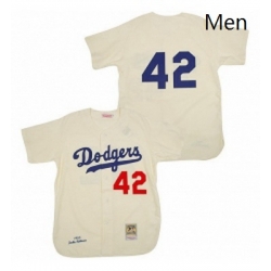 Mens Mitchell and Ness Los Angeles Dodgers 42 Jackie Robinson Authentic Cream Throwback MLB Jersey