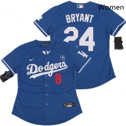 Women Dodgers Front 8 Back 24 Kobe Bryant Blue Cool Base Stitched MLB Jersey