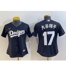 Women Los Angeles Dodgers 17  Shohei Ohtani Black Stitched Jersey 