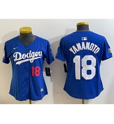 Women Los Angeles Dodgers 18 Yoshinobu Yamamoto Royal 2024 World Series With Fernando Memorial Patch Alternate Limited Stitched Baseball Jersey 