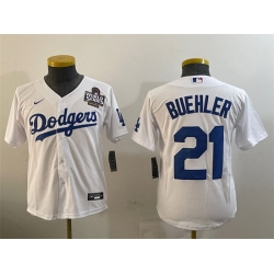 Women Los Angeles Dodgers 21 Walker Buehler White 2024 World Series Cool Base Stitched Baseball Jersey 